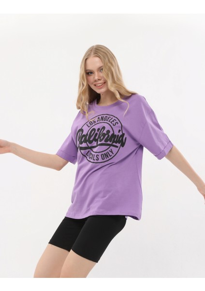 Kadın Bisiklet Yaka Dijital Baskılı Mor Renk T-Shirt fırsatları