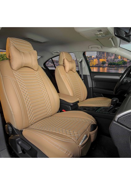Fiat Egea Stw Lüx Full Deri Oto Koltuk Kılıfı Ön Arka Takım (Giydirme Tip) Bej