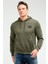 Haki Regular Fit Düz Pamuklu Kapüşonlu Kanguru Cep Erkek Sweatshirt - XC2237 1