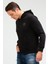 Siyah Regular Fit Düz Pamuklu Kapüşonlu Kanguru Cep Erkek Sweatshirt - XC2237 2
