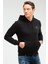 Siyah Regular Fit Düz Pamuklu Kapüşonlu Kanguru Cep Erkek Sweatshirt - XC2237 3