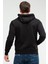 Siyah Regular Fit Düz Pamuklu Kapüşonlu Kanguru Cep Erkek Sweatshirt - XC2237 4