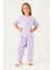 Thin Strip Lila Kız Çocuk Kısa Kol Pijama Takım 2