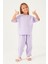 Thin Strip Lila Kız Çocuk Kısa Kol Pijama Takım 3