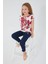 Floral Print Krem Kız Çocuk Kısa Kol Pijama Takım 1