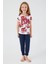 Floral Print Krem Kız Çocuk Kısa Kol Pijama Takım 2