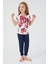 Floral Print Krem Kız Çocuk Kısa Kol Pijama Takım 3