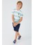 Stripe Pattern Çam Yeşili Erkek Çocuk Bermuda Takım 2