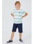 Stripe Pattern Çam Yeşili Erkek Çocuk Bermuda Takım 3