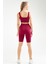 Bordo Slim Fit Düz Açık Yaka Yüksek Bel Toparlayıcı Seamless Kadın Tayt Takım - SSB0009 4