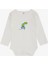 Erkek Bebek Çıtçıtlı Zıbın Body Dinozor Baskılı 9 Ay-3 Yaş, Ekru 1