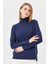 Kadın Tam Balıkçı Yaka Kol Ucu Yırtmaçlı Kazak Lacivert 1