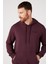 Oversize Fit Rahat Kesim %100 Pamuk Kapüşonlu Yaka Bordo Sweatshirt 2