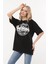 Kadın Bisiklet Yaka Dijital Baskılı Siyah Renk T-Shirt 3