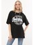 Kadın Bisiklet Yaka Dijital Baskılı Siyah Renk T-Shirt 4