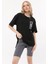 Kadın Bisiklet Yaka Dijital Baskılı Siyah Renk T-Shirt 4