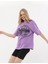 Kadın Bisiklet Yaka Dijital Baskılı Mor Renk T-Shirt 4