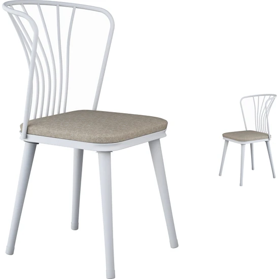 Rani JB104 Metal Sandalye 2'li Mutfak Yemek Masası Sandalyesi Beyaz - Bej