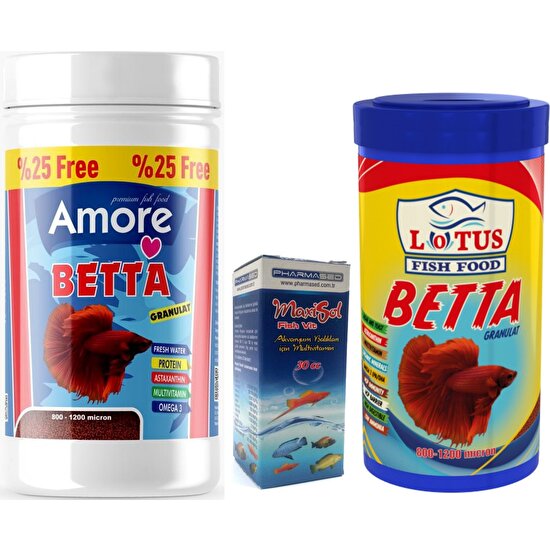 Amore Betta Granulat 125 ml ve Lotus 100 ml Beta Balığı Yemi ve Vitamini