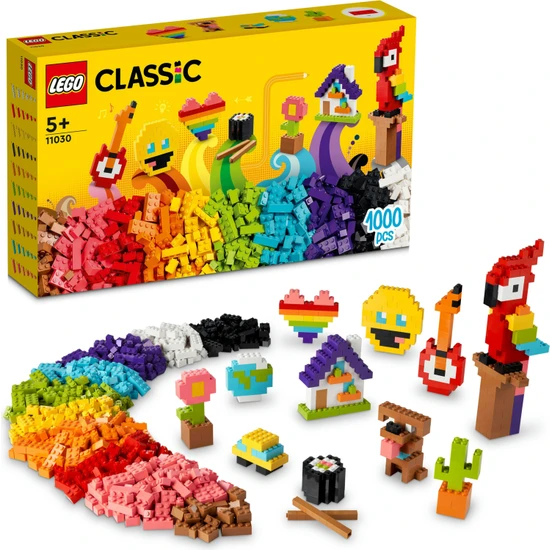 LEGO® Classic Bir Sürü Yapım Parçası 11030 - 5 Yaş ve Üzeri Çocuklar için Çiçek, Model ve Emojiler gibi Bir Çok Model İnşa Edebileceğiniz Renkli, Yaratıcı Oyuncak Yapım Seti (1000 Parça)