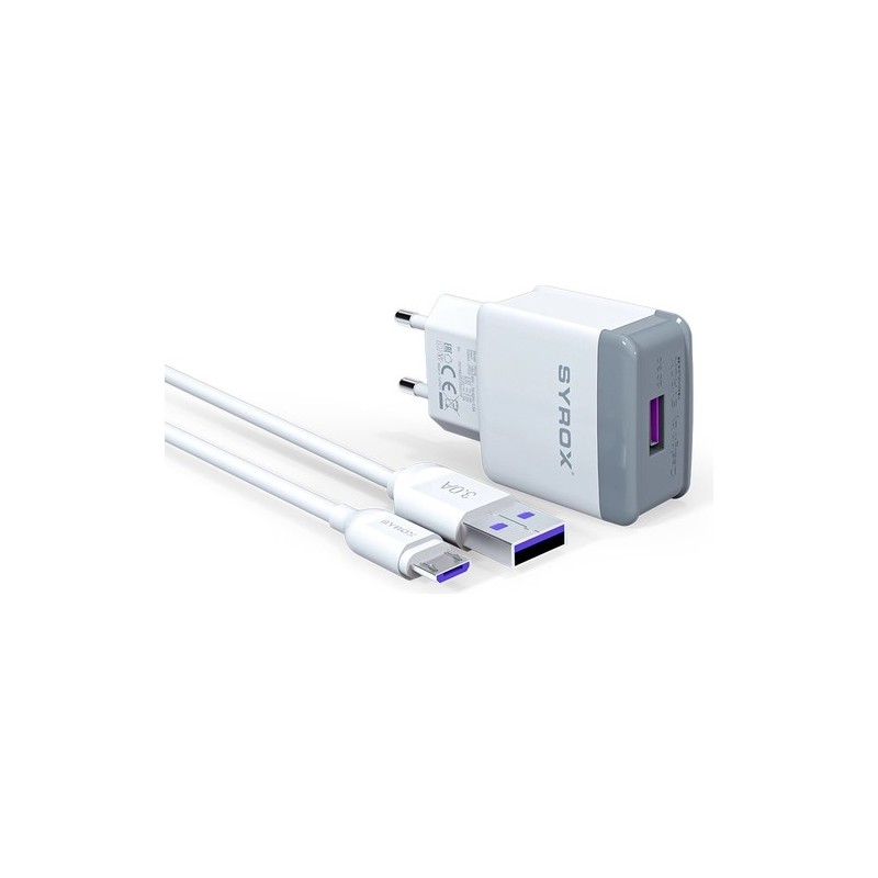 Syrox Hhm_ Alcatel Onetouch Pıxı 3 Uyumlu Mikro USB Girişli 3.0 Amper Adaptör+Kablo Şarj Aleti -Q30
