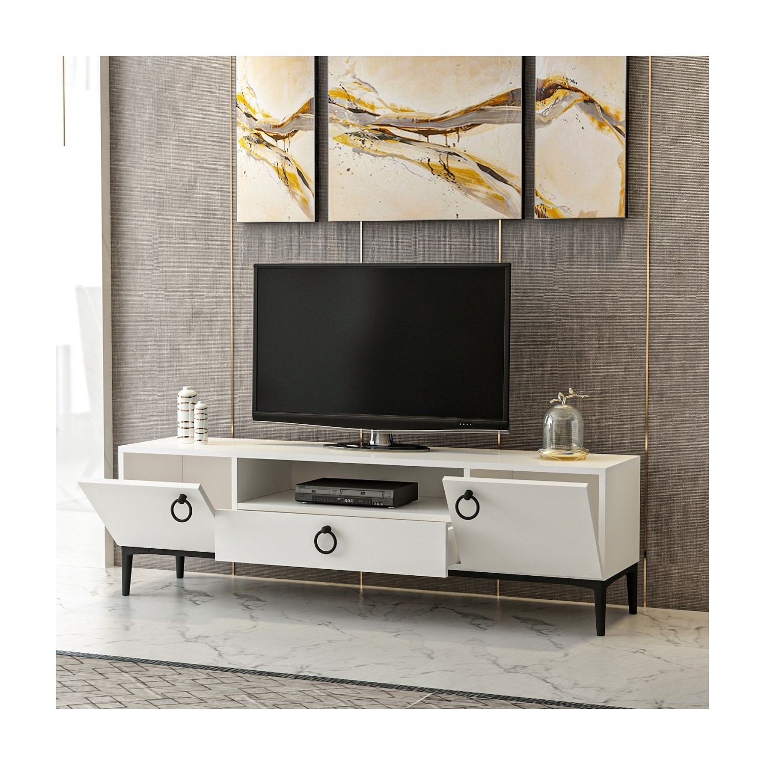 Minar Moon Tv Modern Ünitesi Beyaz / Siyah Fiyatı