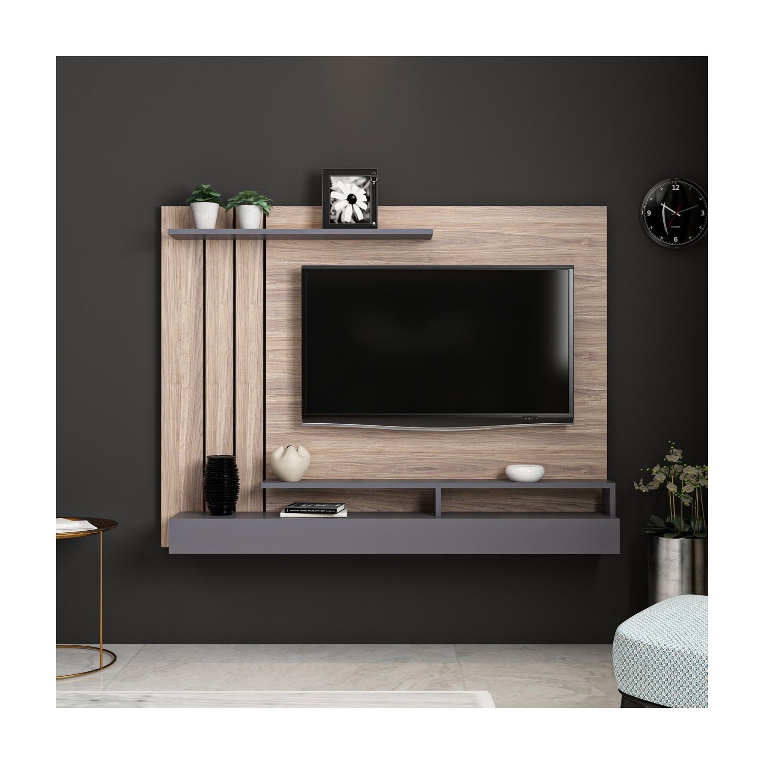 Minar Lawrance Raflı Modern Tv Ünitesi Kaman/Antrasit Fiyatı