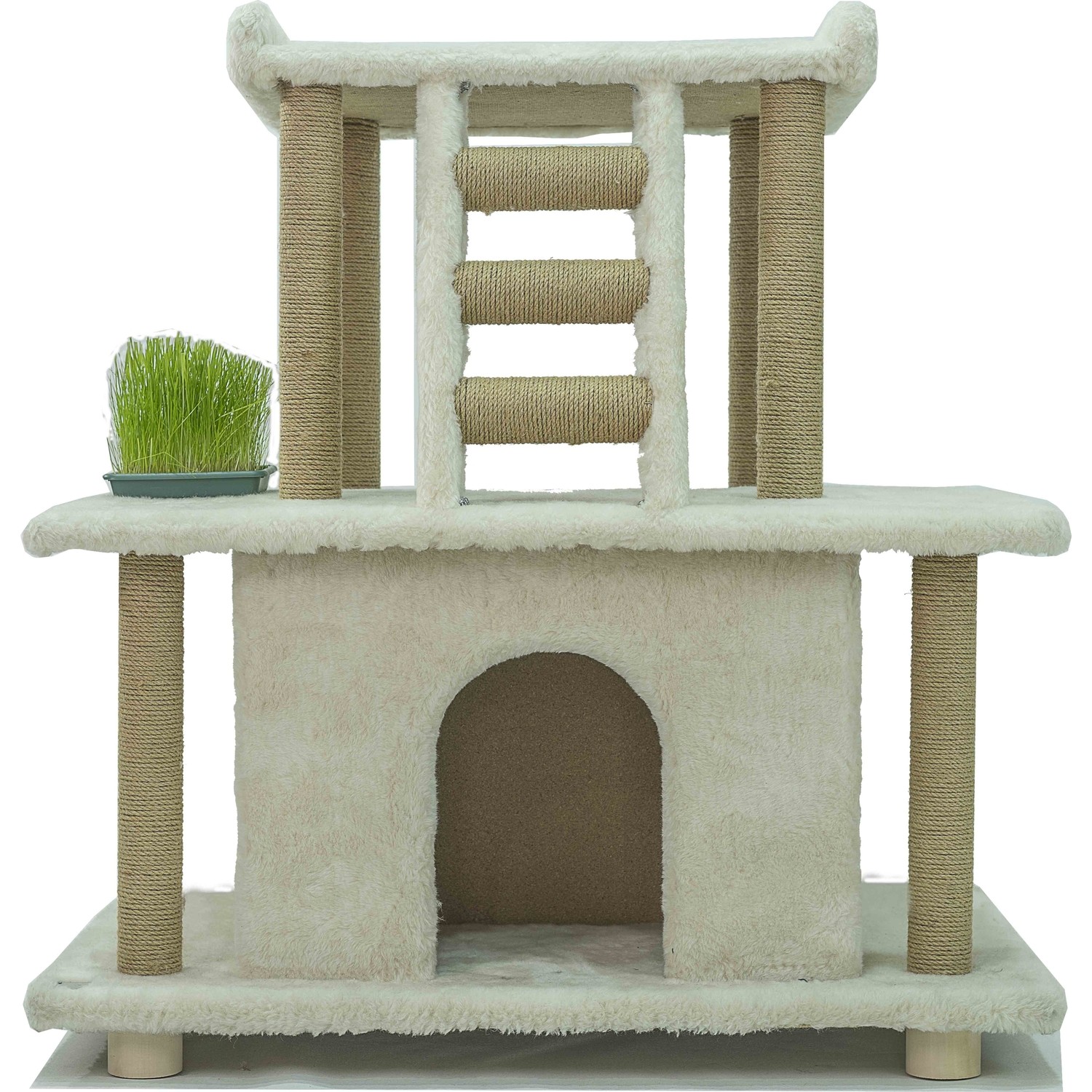 Meraklı Pati Ivy Kedi Kulesi ve Evi Bej Beyaz 105 cm Fiyatı