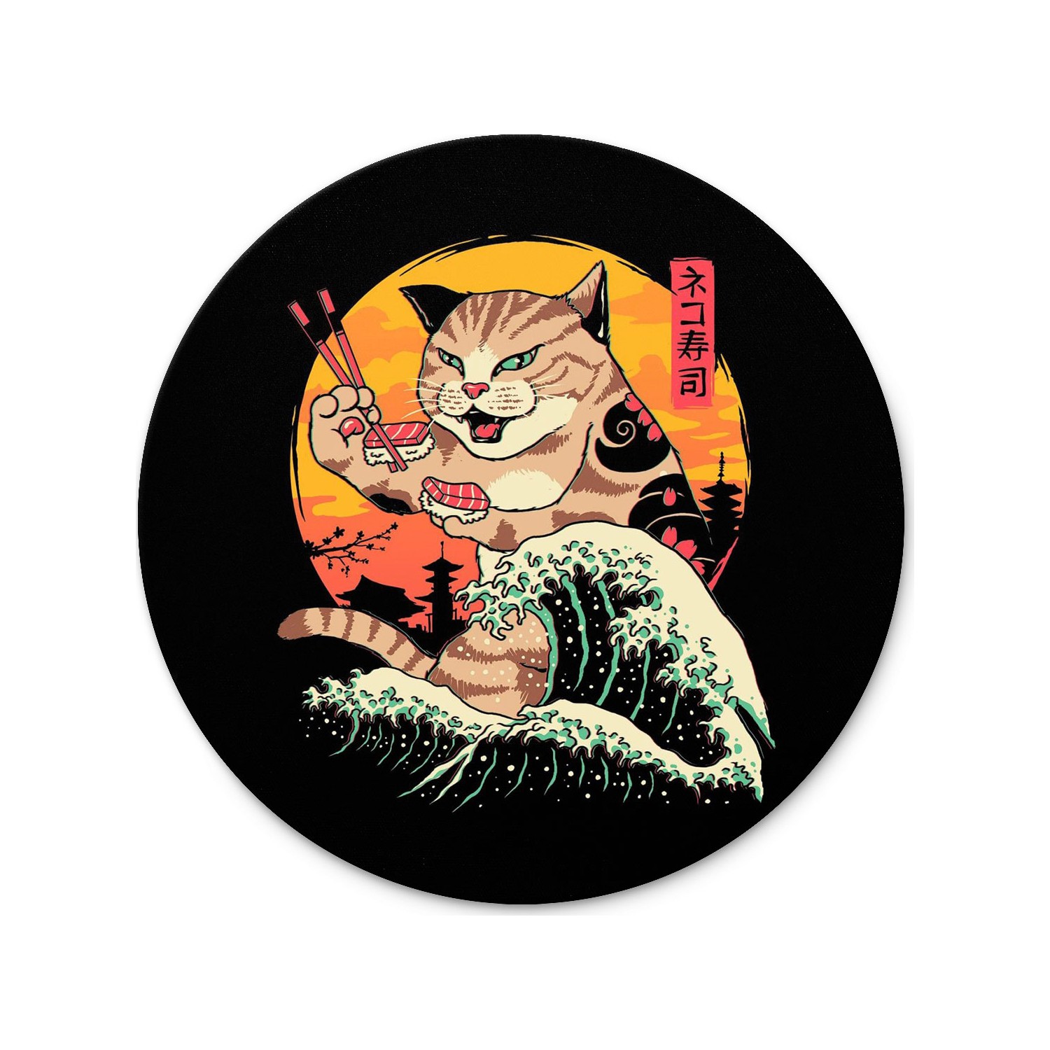 Bi Tıkla Gelsin Sushi Yiyen Çinli Kedi Illüstrasyon Baskılı Fiyatı