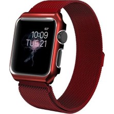 TahTicMer   42 mm Çelik Kayış Hasır Örme Kordon Milano Kırmızı