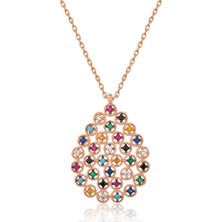 Gumush Gümüş Renkli Taşlı Damla Kolye