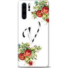 Kilif Madeni Huawei P30 Pro Kırmızı Çicekli V Harfli Telefon Kılıfı
