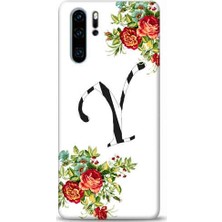 Kilif Madeni Huawei P30 Pro Kırmızı Çicekli Y Harfli Telefon Kılıfı