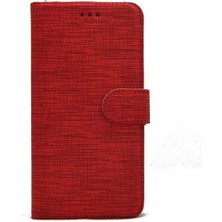 TahTicMer Xiaomi Redmi Note 8 Kılıf Spor Cüzdan Kumaş Kredi Kartı Para Bölmeli Standlı Kırmızı