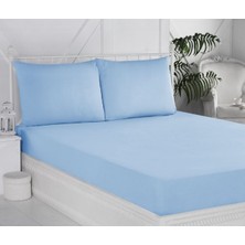 Taç Çarşaf Çift Kişilik Set Penye Fitted Mavi