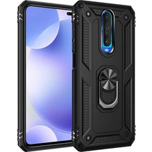 Tekno Grup Xiaomi Redmi K30 Kılıf Çift Katmanlı Yüzüklü Manyetik Vega Kapak Siyah + Tam Kaplayan 5D Cam Ekran Koruyucu