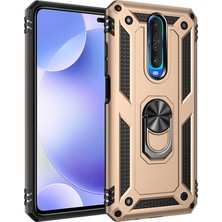 Tekno Grup Xiaomi Redmi K30 Kılıf Çift Katmanlı Yüzüklü Manyetik Vega Kapak Gold + Cam Ekran Koruyucu