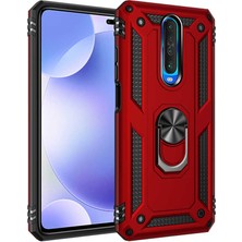 Tekno Grup Xiaomi Redmi K30 Kılıf Çift Katmanlı Yüzüklü Manyetik Vega Kapak Kırmızı + Cam Ekran Koruyucu