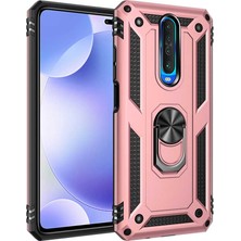 Tekno Grup Xiaomi Redmi K30 Kılıf Çift Katmanlı Yüzüklü Manyetik Vega Kapak Rose + Cam Ekran Koruyucu