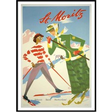 Beril Yamaç Design Studio St Moritz Kayak Vintage Reprodüksiyon Poster