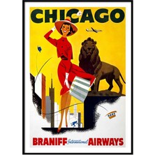Beril Yamaç Design Studio Chicago Braniff Vintage Reprodüksiyon Poster