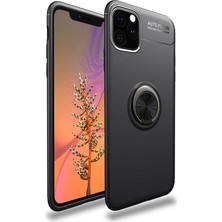 TahTicMer Apple iPhone 11 Kılıf Yüzüklü Standlı Metal Araç Tutuculu Ravel Silikon Siyah