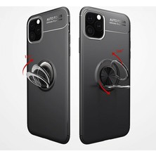 TahTicMer Apple iPhone 11 Kılıf Yüzüklü Standlı Metal Araç Tutuculu Ravel Silikon Siyah Kırmızı