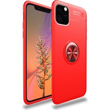 TahTicMer Apple iPhone 11 Pro Kılıf Yüzüklü Standlı Metal Araç Tutuculu Ravel Silikon Kırmızı