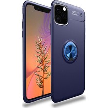 TahTicMer Apple iPhone 11 Pro Kılıf Yüzüklü Standlı Metal Araç Tutuculu Ravel Silikon Lacivert