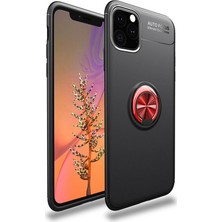 TahTicMer Apple iPhone 11 Pro Kılıf Yüzüklü Standlı Metal Araç Tutuculu Ravel Silikon Siyah Kırmızı