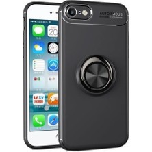 TahTicMer Apple iPhone 6s Plus Kılıf Yüzüklü Standlı Metal Araç Tutuculu Ravel Silikon Siyah