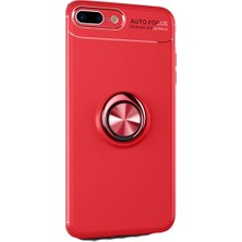 TahTicMer Apple iPhone 6s Plus Kılıf Yüzüklü Standlı Metal Araç Tutuculu Ravel Silikon Kırmızı