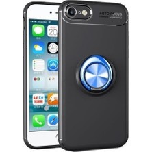 TahTicMer Apple iPhone 6s Plus Kılıf Yüzüklü Standlı Metal Araç Tutuculu Ravel Silikon Siyah Mavi