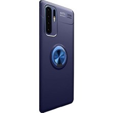 TahTicMer Huawei P30 Pro Kılıf Silikon Yüzüklü Standlı Metal Araç Tutuculu Ravel Tpu Lacivert